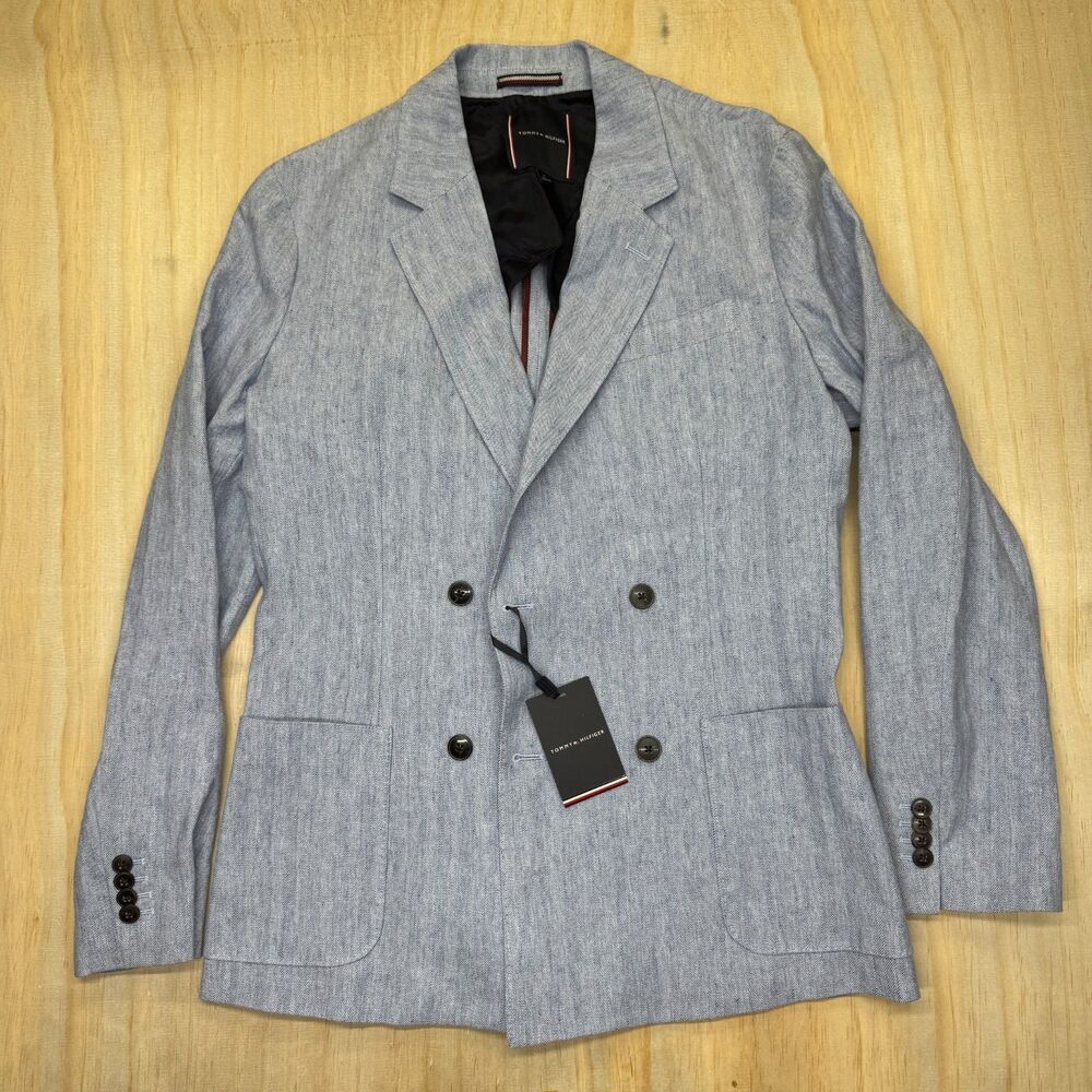 NEW Tommy Hilfiger Sports Jacket Button Up Light Blue Collar Blazer Sz 50 SLIM